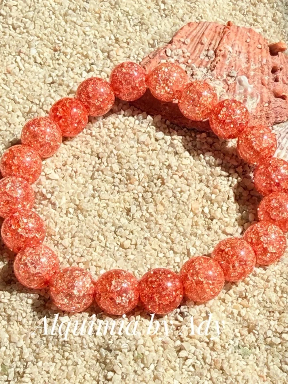 QUARTZ Coral-Orange Glitter Beaded Bracelet